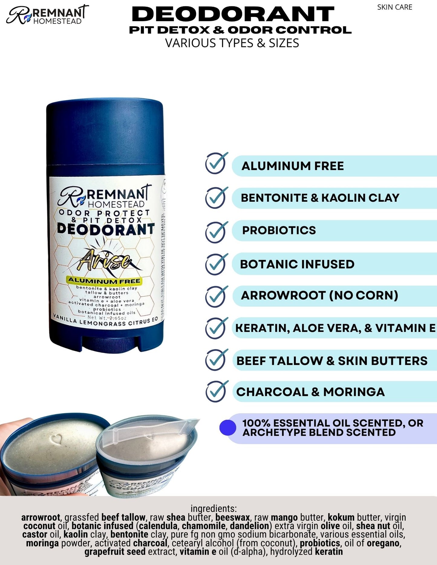 Men's Deodorant (Masculine Scent Blends) | Botanic Infused | Tallow & Butters