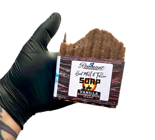 Vanilla Bourbon Spice Tallow & Goat Milk Soap Bar (EO) Botanical Infused