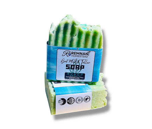 “RUACH/Breath” Tallow & Goat Milk Soap Bar [Peppermint Eucalyptus Tea Tree EO] | Botanical Infused