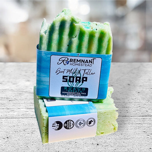 “RUACH/Breath” Tallow & Goat Milk Soap Bar [Peppermint Eucalyptus Tea Tree EO] | Botanical Infused