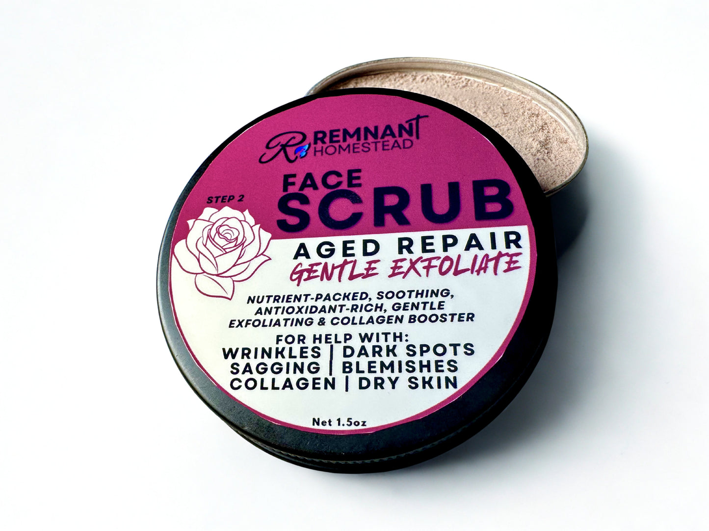 Face Scrub for Aged Skin | Easy Botanical Exfoliation | Rose Orange Walnut & Rice | Step 2 | Dry Powdered