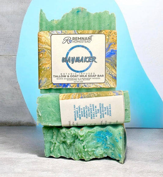 Waymaker Tallow & Goat Milk Soap Bar [Woodsy Chamomile Cinnamon Citrus Blend] | Botanical Infused