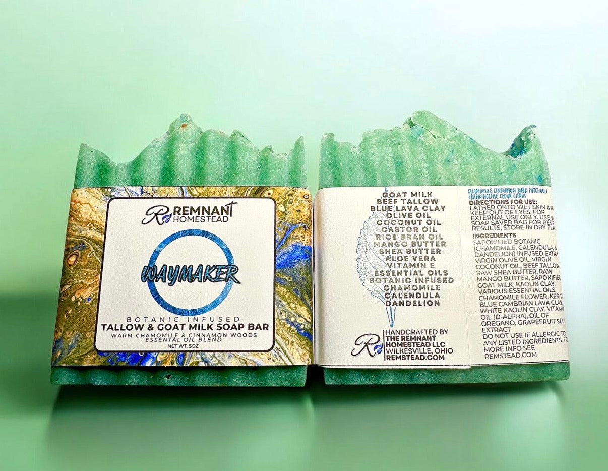 Waymaker Tallow & Goat Milk Soap Bar [Woodsy Chamomile Cinnamon Citrus Blend] | Botanical Infused