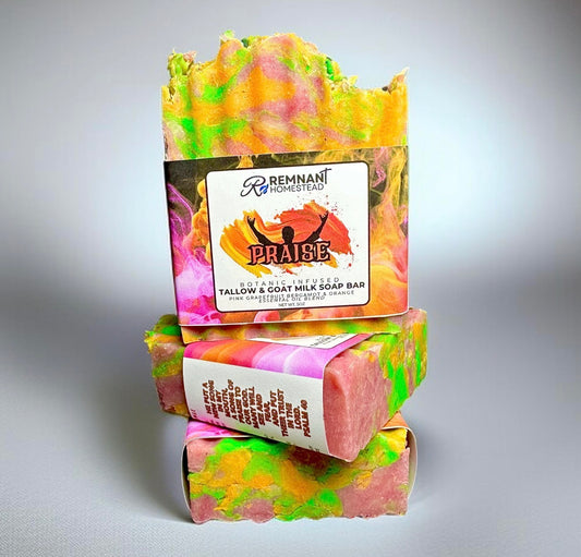 “Praise” Tallow & Goat Milk Soap Bar [Bergamot Grapefruit Orange EO] In Honor of Pain & Loss