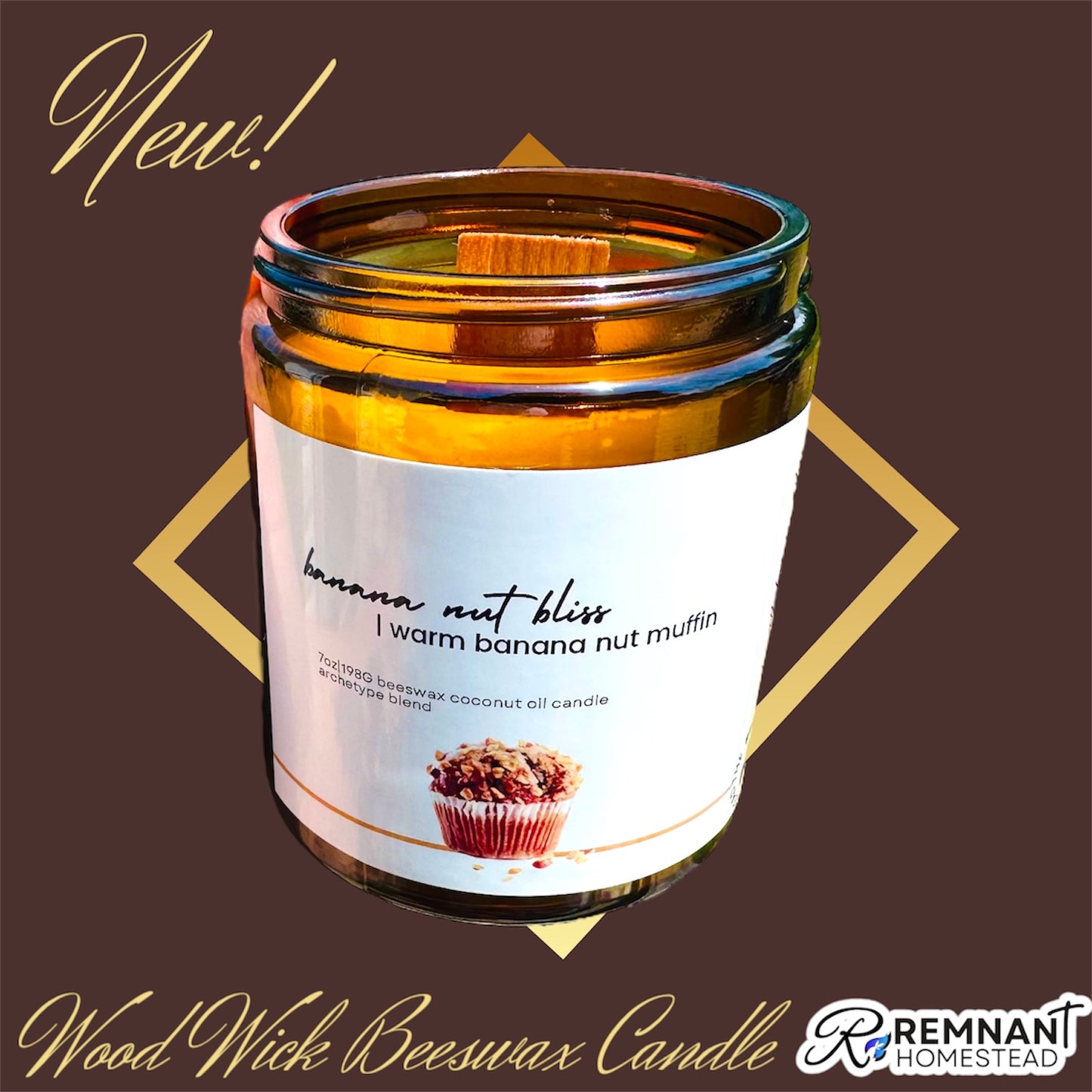 Full Size Beeswax & Coconut Wood Wick Organic Candles -ALL SCENTS- Cherry Wood Wick (EO Blends & Archetype)
