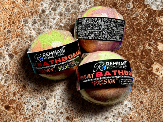 "Passion" Botanical Bathbomb (Vigilant Type) Neroli, Orange, Lemon, Bergamot Essential Oils | Bath Soak | Detox & Calm