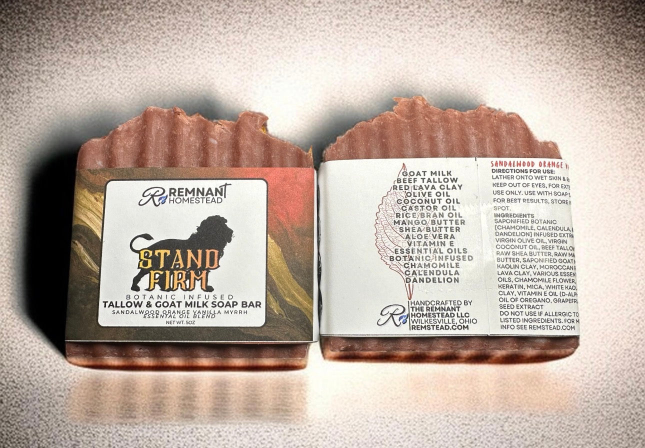“Stand Firm” Tallow & Goat Milk Soap [Sandalwood, Orange, Myrrh, Vanilla] EO Only