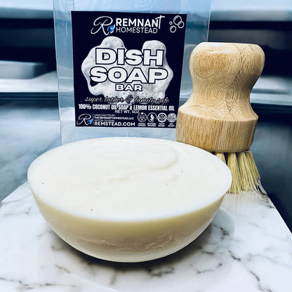 Solid Dish Soap Bar (& Hands) 100% Coconut Oil Soap Highly Cleansing Family Safe
